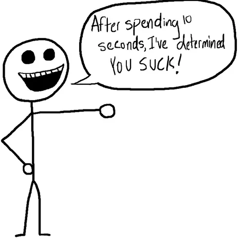 Angry customer review cartoon.
