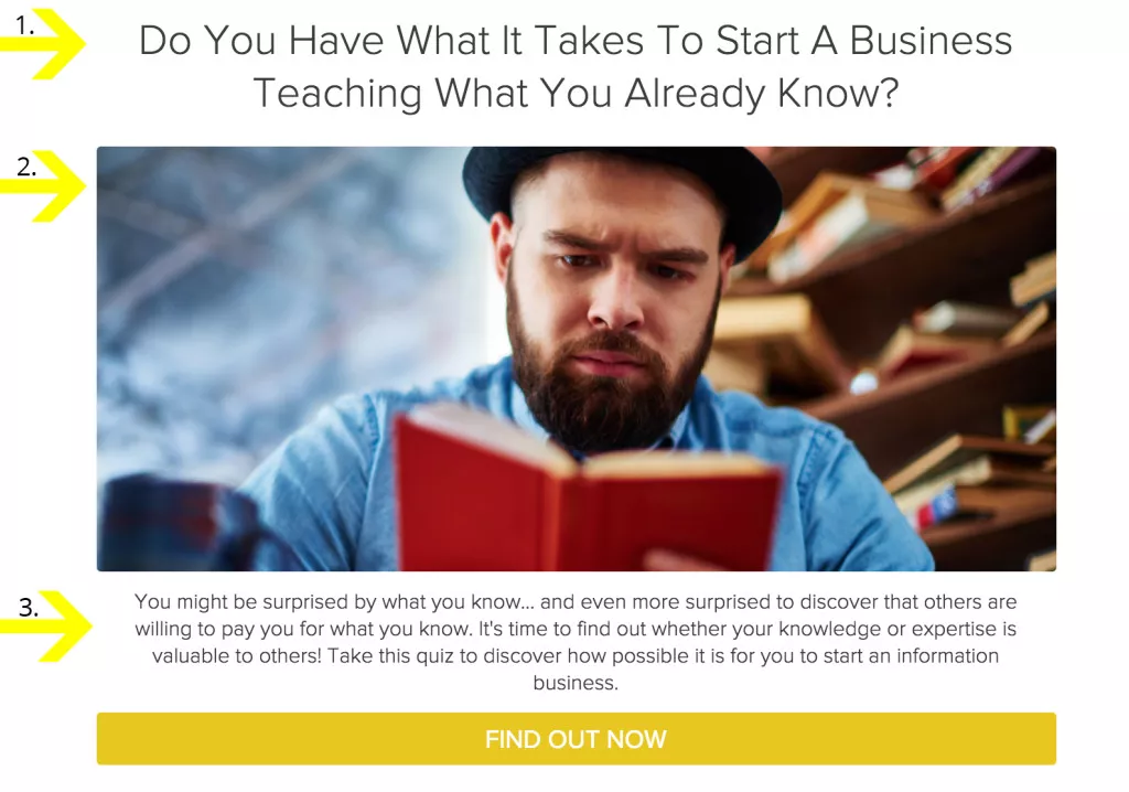 Man reading, business quiz.