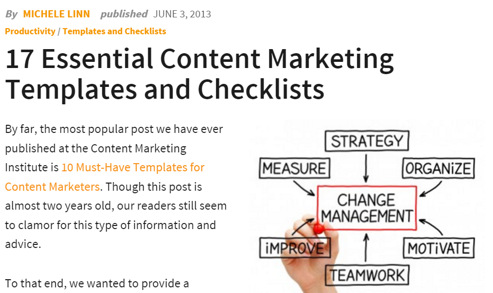 Content marketing templates checklist.