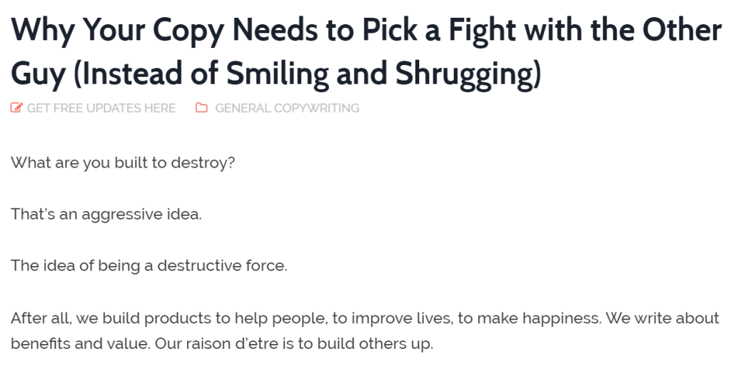 Copywriting tips: pick fights, not smiles.