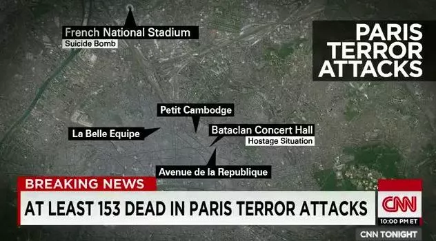 Paris terror attacks map.