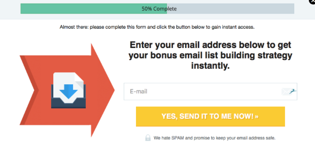 Email signup for bonus list building.