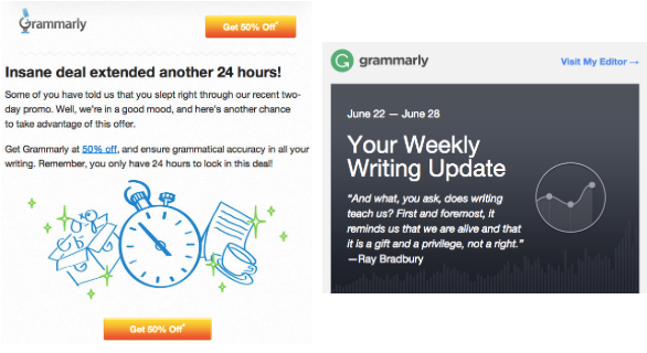 Email promotion, Grammarly, 50% off.