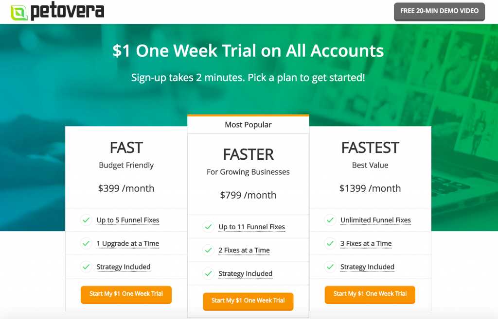 Pricing plans for website services.