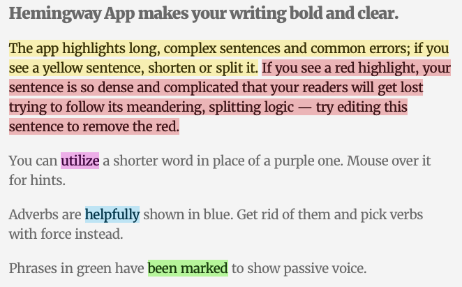 Hemingway App writing tool.