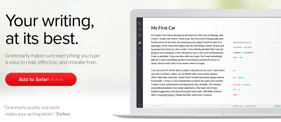 Grammarly improves writing quality.