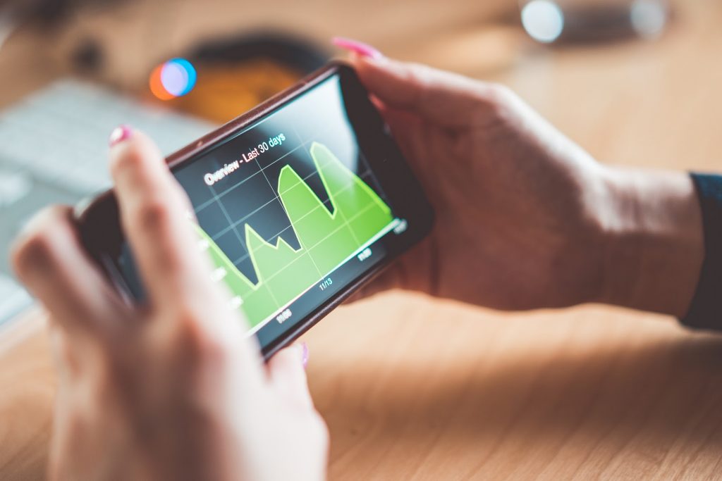 Smartphone graph showing marketing data.