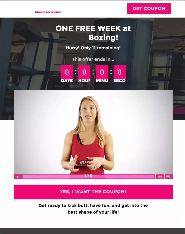 Woman promoting fitness boxing studio.