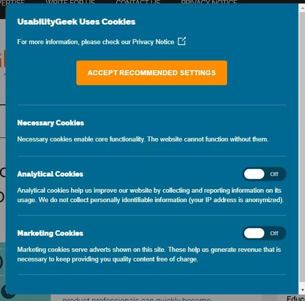 Cookie settings for UsabilityGeek.