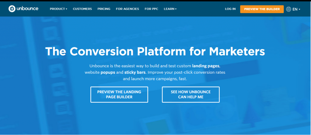 Unbounce landing page builder.  Preview now.