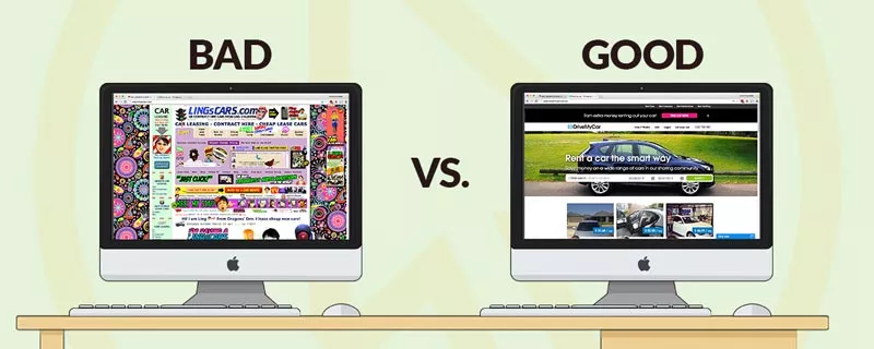 Bad vs. good website designs.