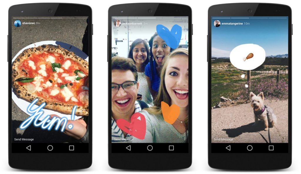 Social media stories, multiple phone screens.
