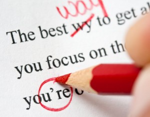 Editing copy; red pen; poor quality.