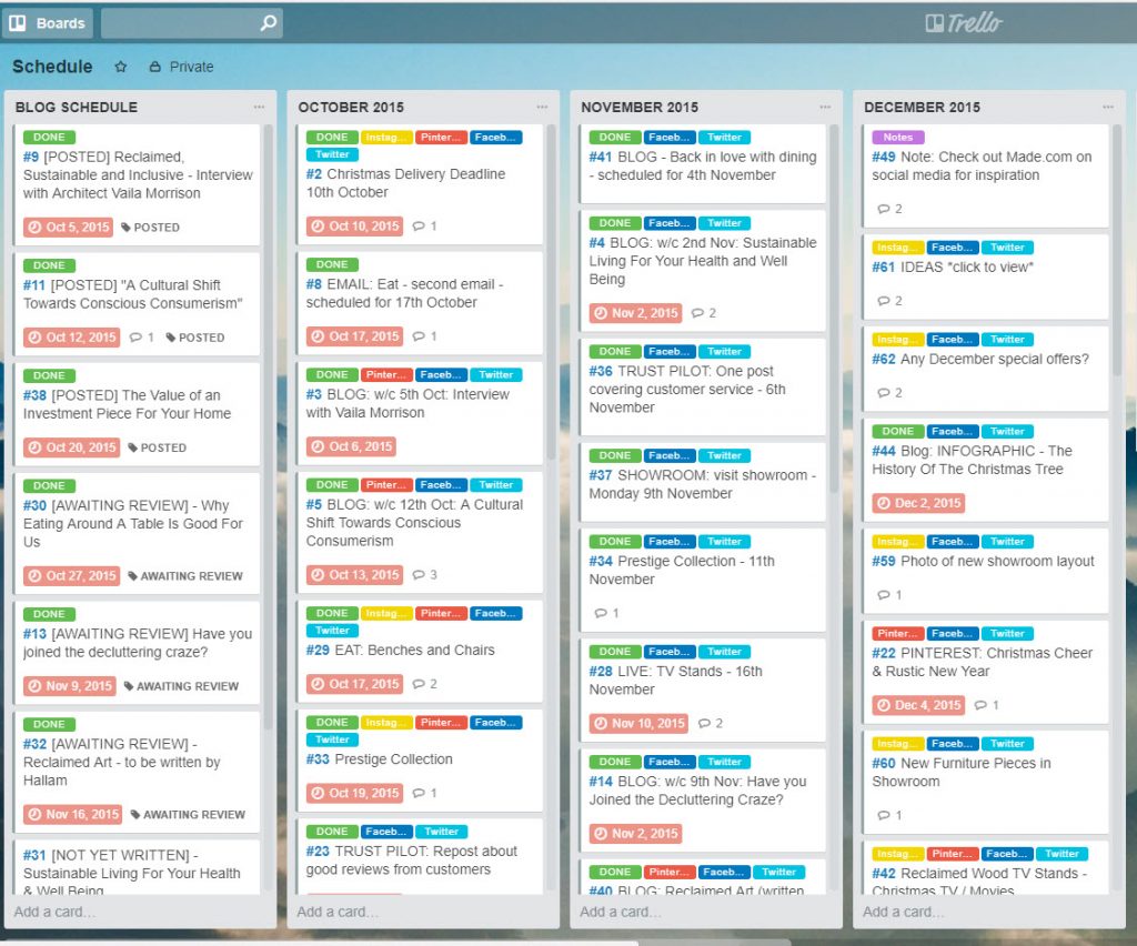 Blog schedule October-December 2015