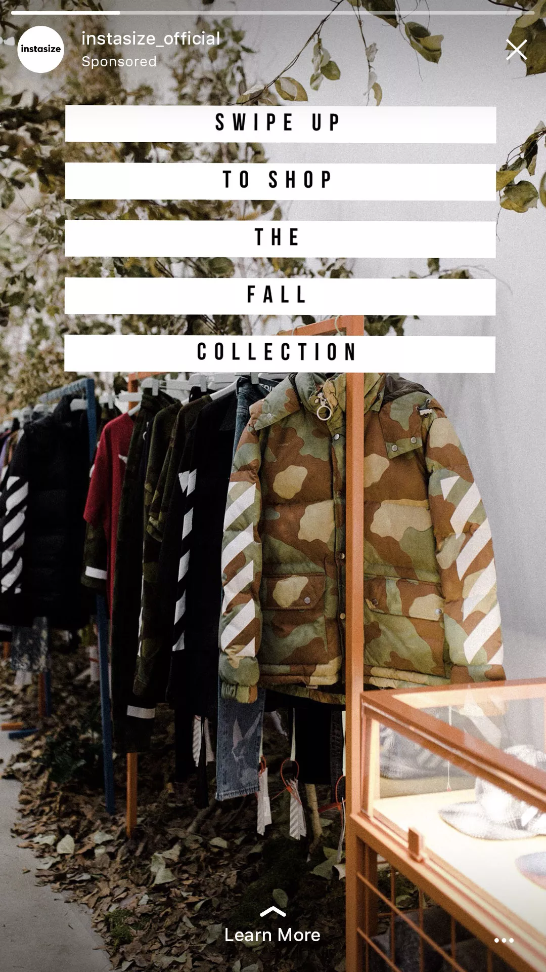 Sponsored Instagram Story, shop fall collection.