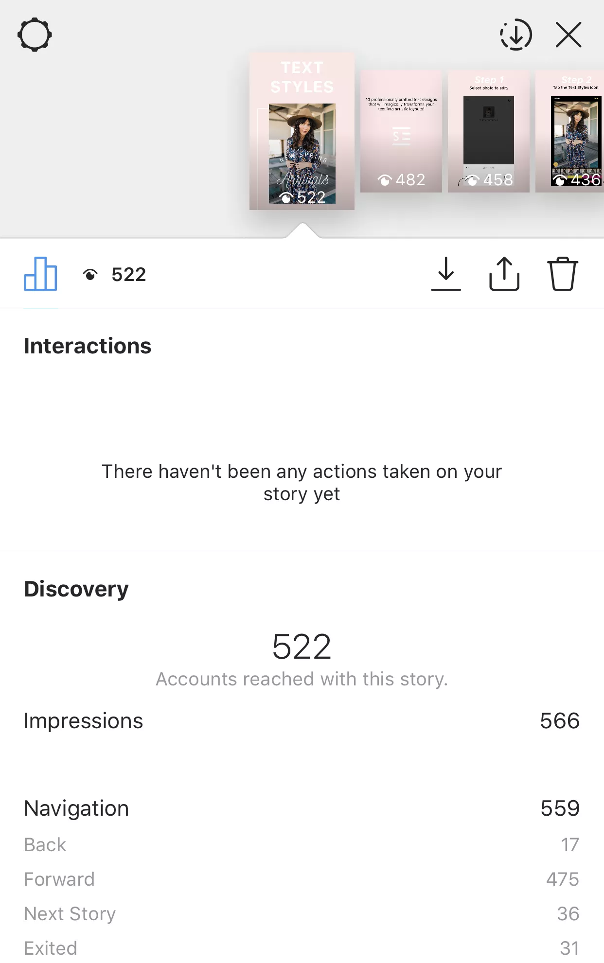 Instagram Story metrics.