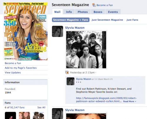 Seventeen Magazine Facebook page.