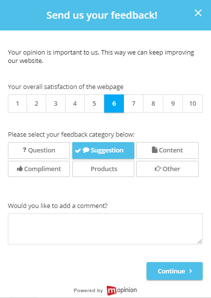 Website feedback form.
