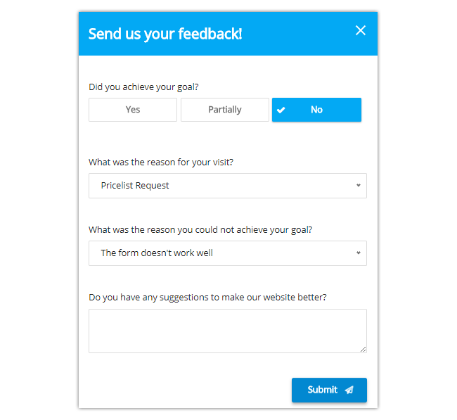 Website feedback form.