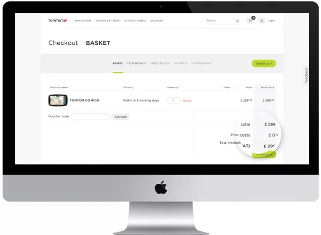 Online shopping basket for TOMTOM GO 6100.