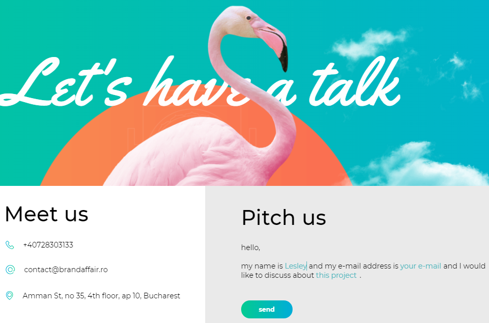 Contact page with buttons.
