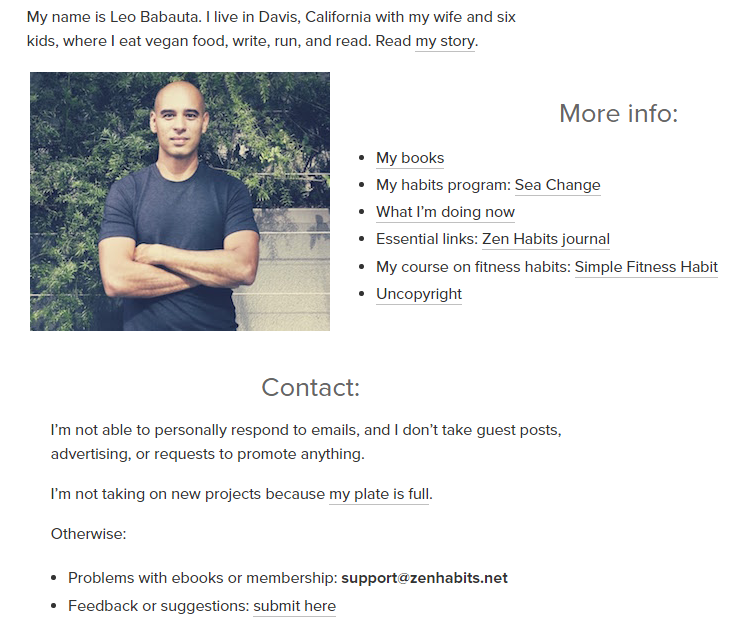 Leo Babauta, author and contact info.