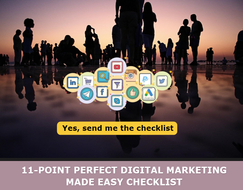 Digital marketing checklist, social media icons.