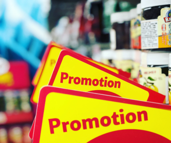 Yellow and red promotion signs.