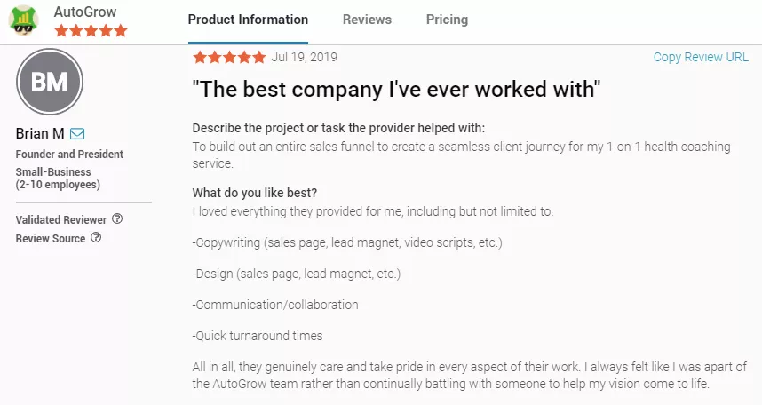 5-star review, great company.