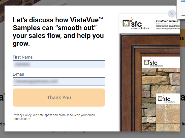 Opt-in form for VistaVue samples.