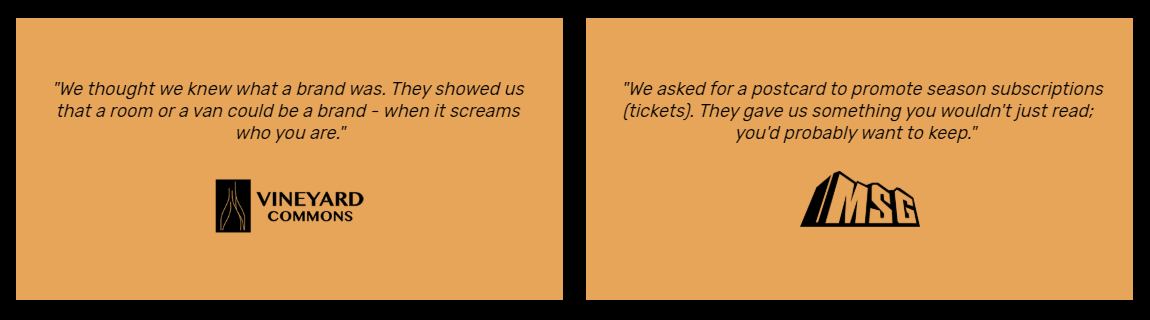 Customer testimonials, brand logos.