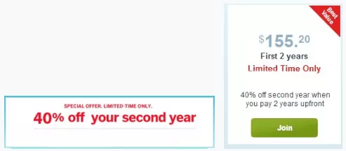 40% off second year, limited time.