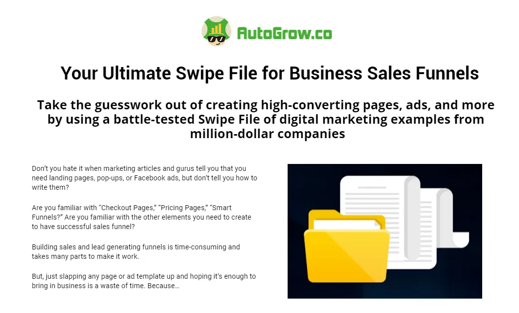 Swipe file for sales funnels.