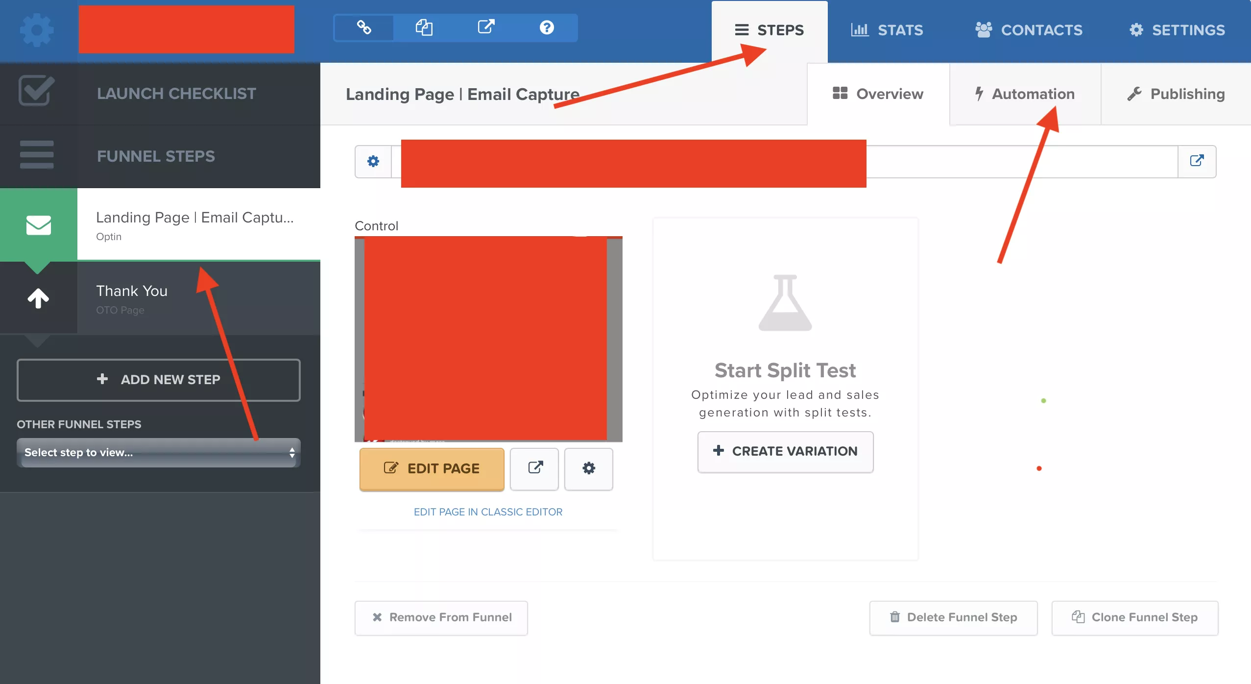 ClickFunnels page editor interface.