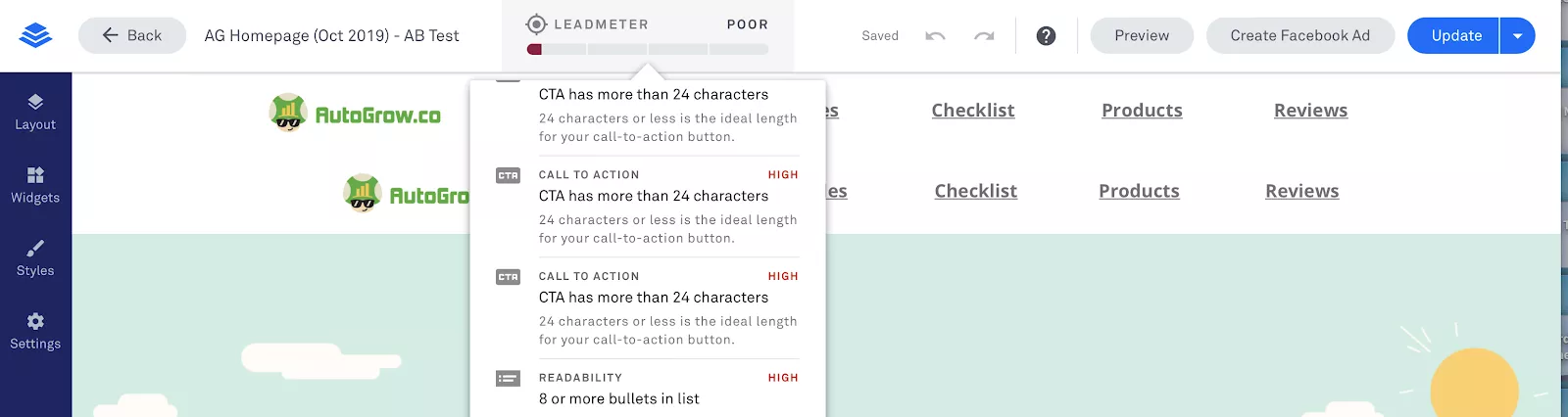 Leadpages CTA analysis tool.