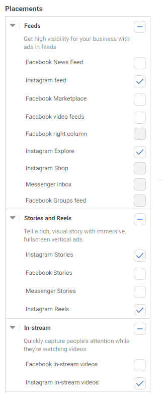 Instagram ad placements.
