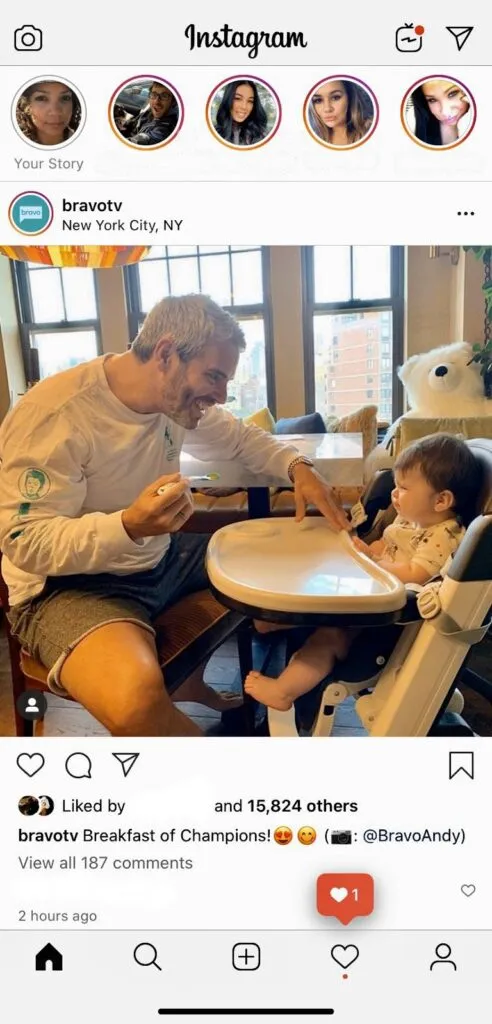 Instagram stories feed, new content thumbnails.