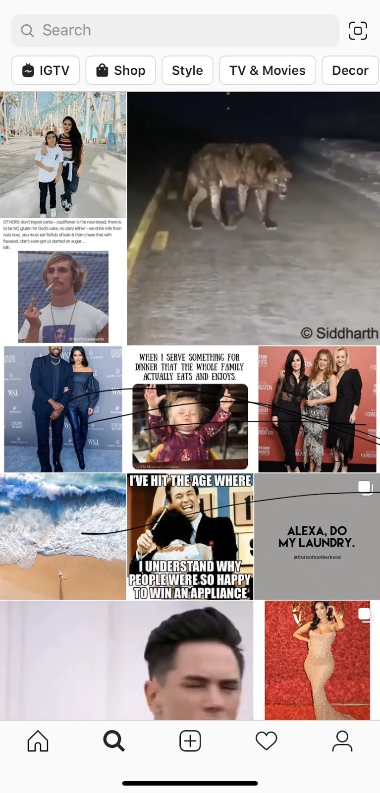 Search Instagram explore feed.