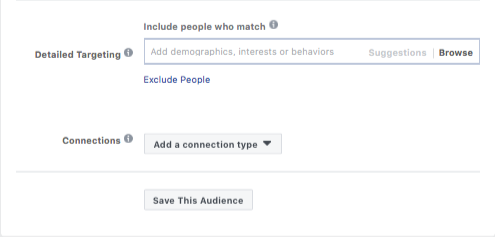Facebook ad audience targeting options.