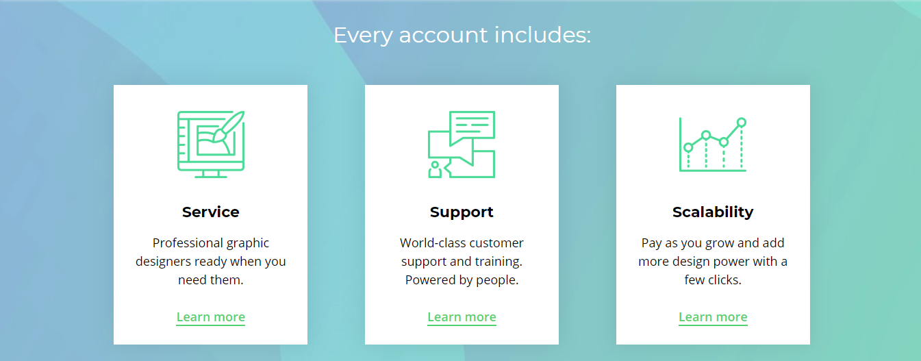 Account features: service, support, scalability.