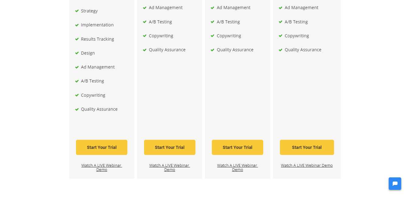 Pricing packages for ad management.