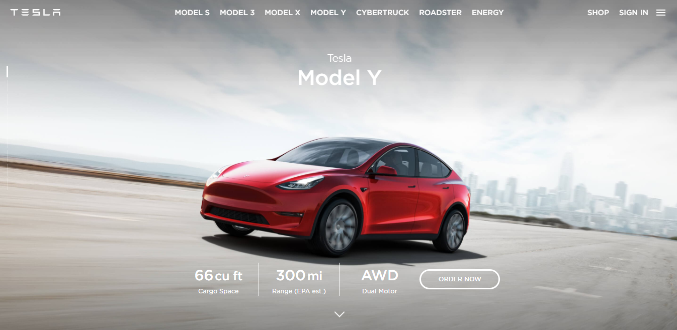 Red Tesla Model Y car.