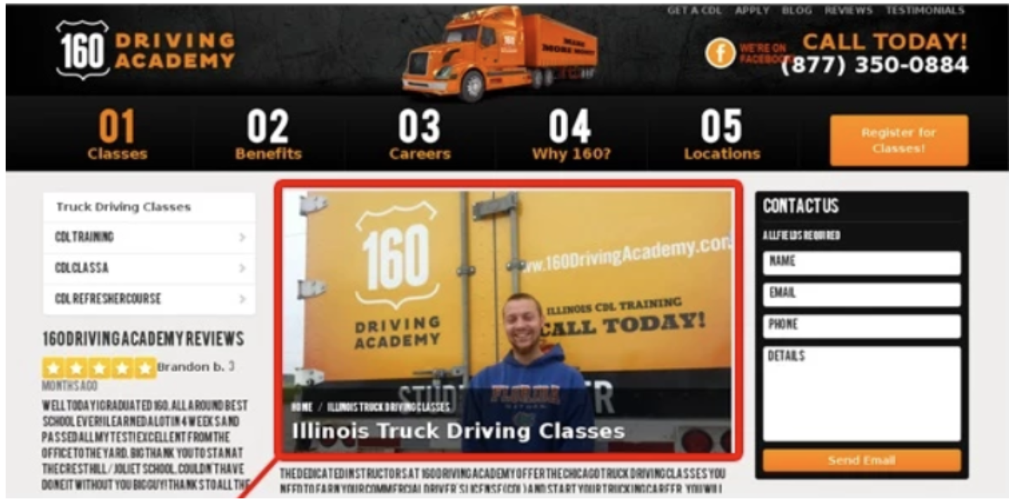 Man smiling, truck driving school.