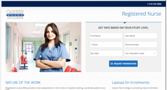 Nurse, form, request info, laptops, enrollment.