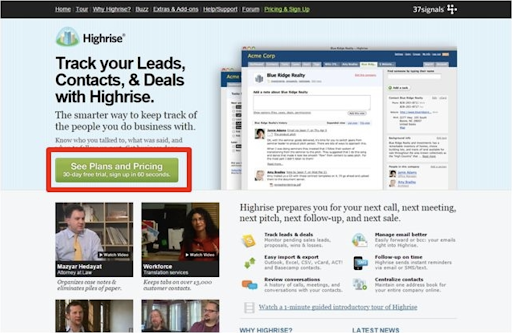 Highrise software trial button.