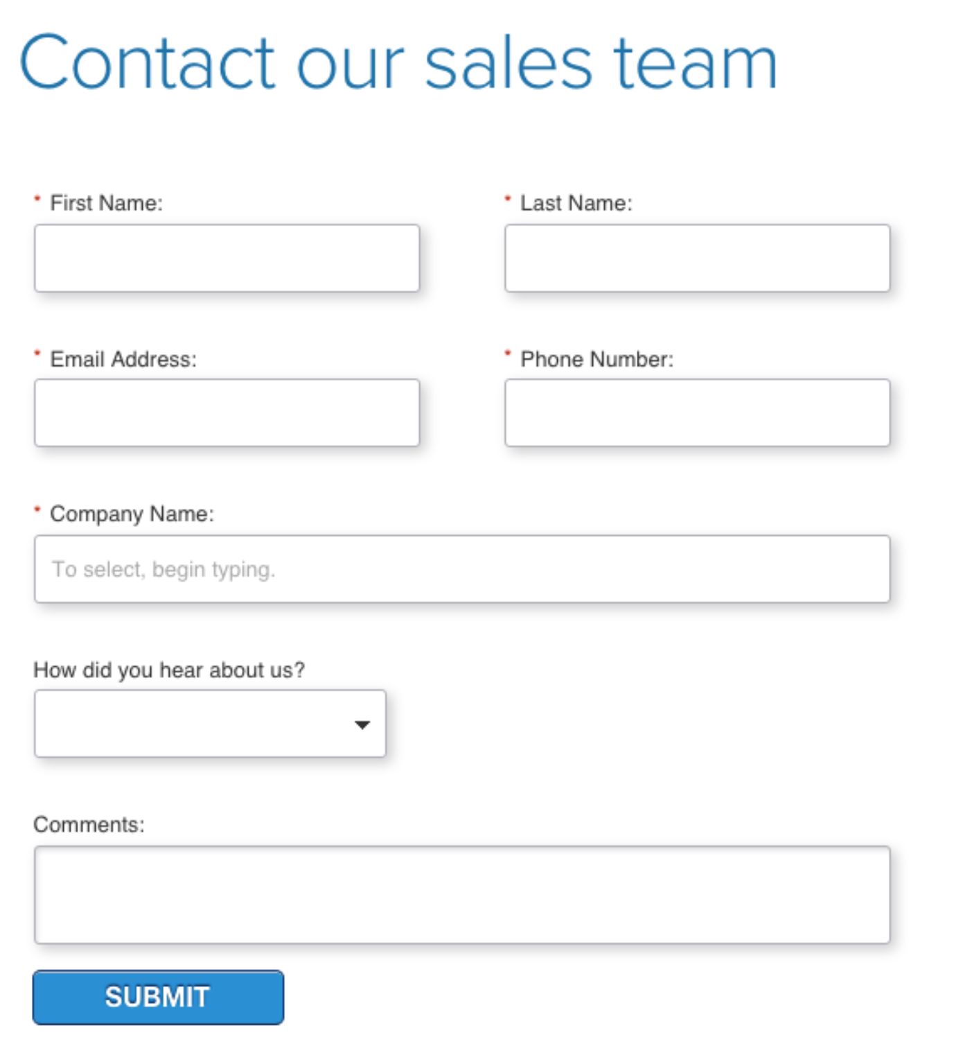 Contact form with fields.