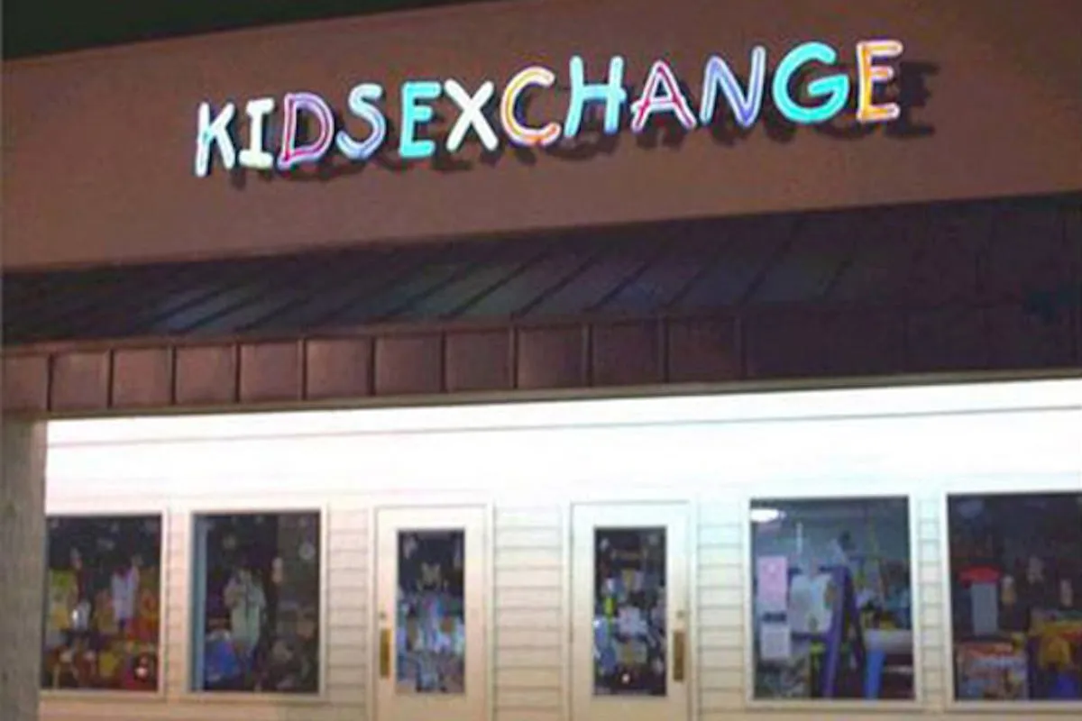 Store sign: Kids Sex Change.