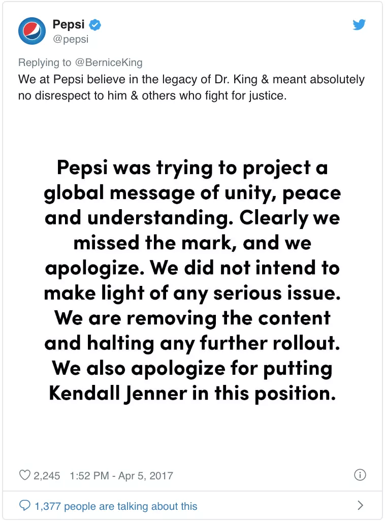 Pepsi ad, racial insensitivity, apology.