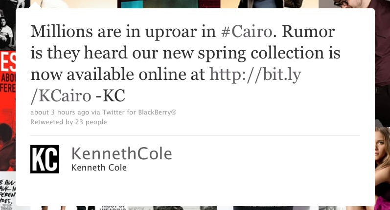 Kenneth Cole tweet about Cairo.