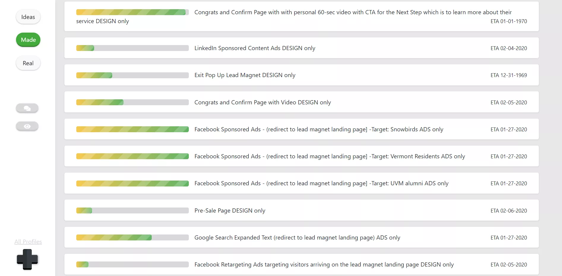 App progress bars, various ad types.